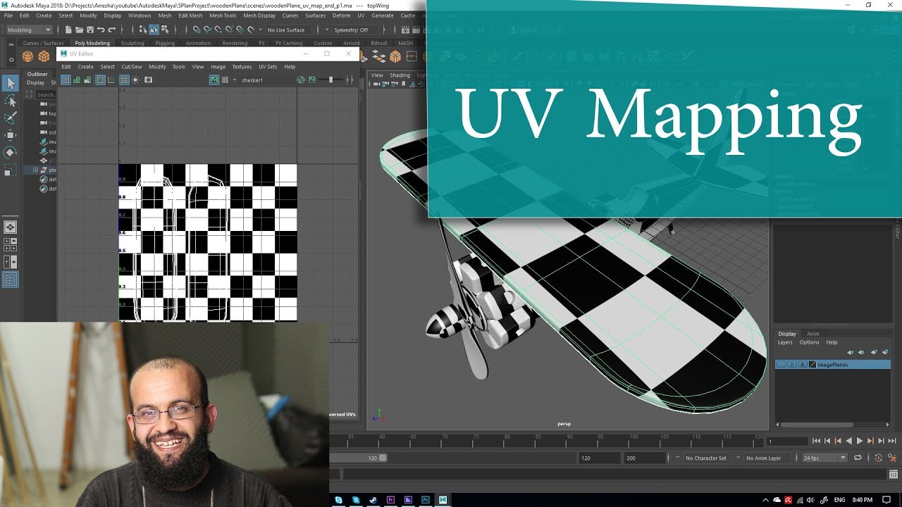 كورس مايا 5.9.1 عمل خريطة اليو في للجناح Maya 2018 UV mapping project