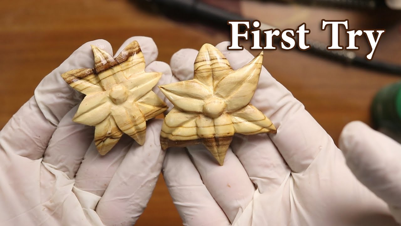beginning wood carving DIY simple olive wood flower pendant - power carving